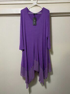 NWT - Amzplus, beautiful purple, long sleeve asymmetrical dress, size 5XL